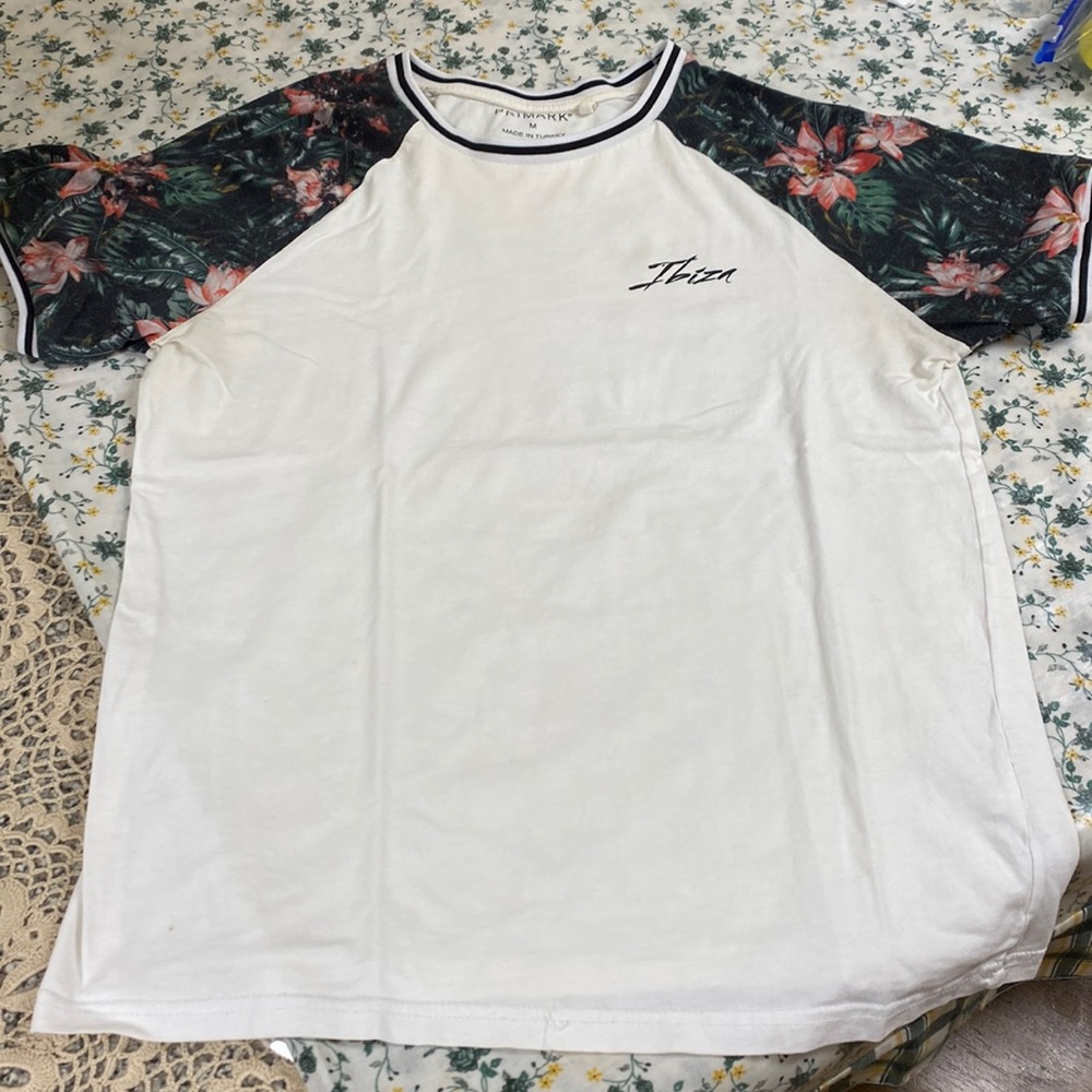 White Primark Shirt with Floral Arms